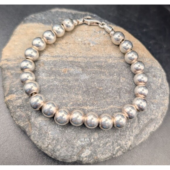 Italy 925 Sterling Silver Bead Bracelet • 7.25in • UMM Finds
